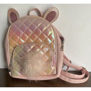 OMG Accesories kids quilted iridescent mini backpack bunny rabbit tail pink NWT